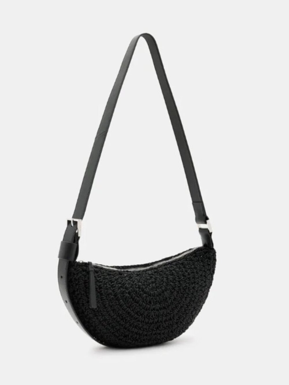 ALLSAINTS Half Moon Crochet Crossbody Bag Black EUC